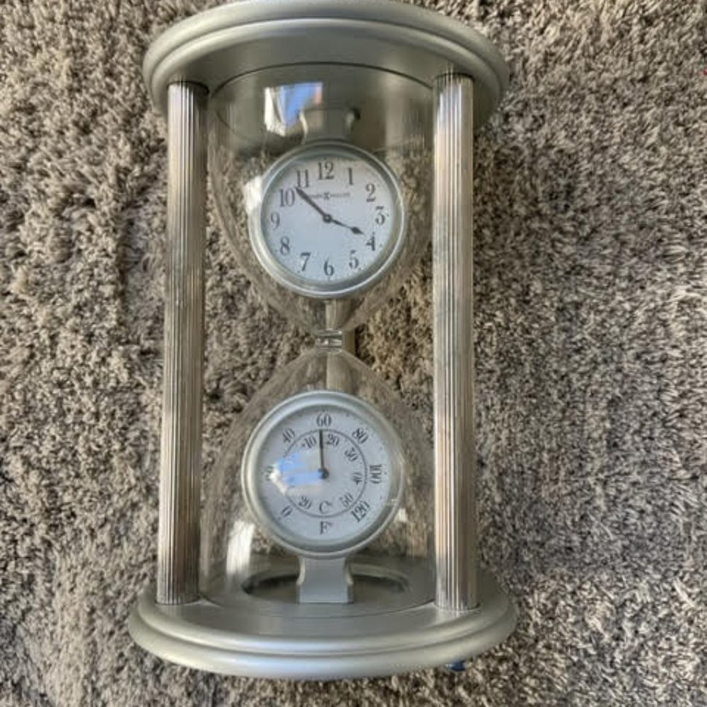 Howard Miller 645560 Time and Temperature Clock Hourglass Desk Mantel Retired